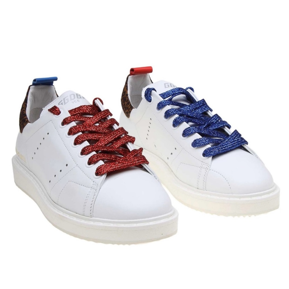 Golden Goose White Sneakers with Red and Blue Accents